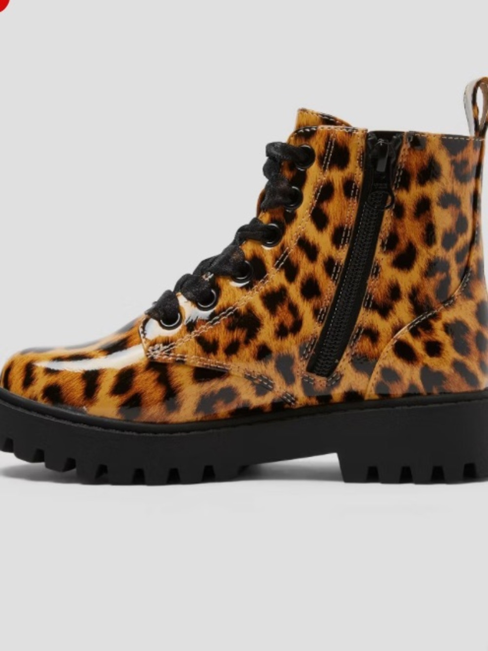 Leopard Print Combat Boots - Glossy Faux Leather by Art Class